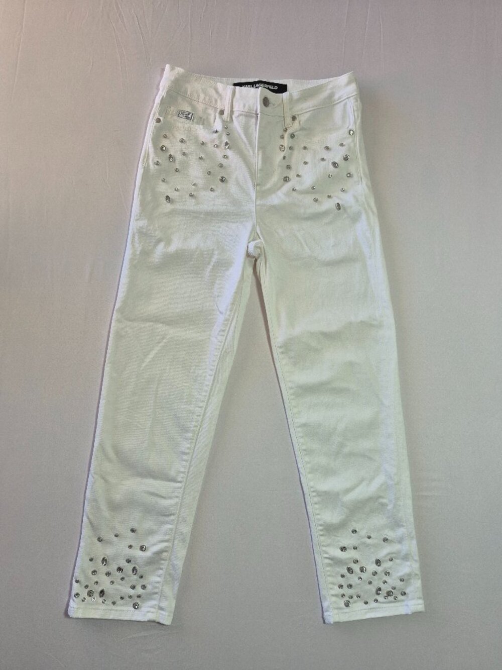 Karl Lagerfeld Paris White Rhinestone Embellished Jeans Women's Size 6